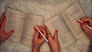 ASMR TWIN INAUDIBLE READING clicky whispers word tracing page turning layered sounds [upl. by Lindi161]