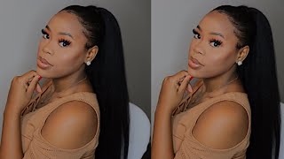 30 INCH PONYTAIL  Sensationnel Instant Pony Drawstring Ponytail – Perm Yaki 30  BlackHairSpray [upl. by Devine]