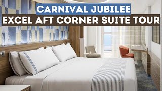 Carnival Jubilee Excel Aft Corner Suite Cabin Tour Room 10502 [upl. by Odlanyar852]