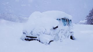 Heavy SnowCamping alone in a small car Car was completely covered with snow [upl. by Ahsemit]