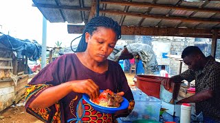 Mouthwatering West African Street food ATTIEKEFISH or GARBA ivorian staple food [upl. by Jabon]