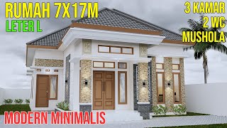 Model rumah minimalis modern 3 kamar tidur denah 7x17m 1 lantai leter L terbaru 2022 [upl. by Almeida217]