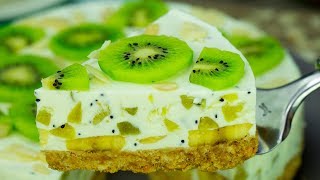 Sabrosa tarta de yogur con kiwi y plátanos baja en calorías ¡sin horno  Gustoso TV [upl. by Driskill]