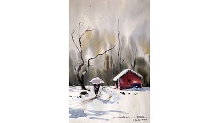 Easy watercolor snow landscape painting for beginners by sikander singh chandigarh India [upl. by Dare]