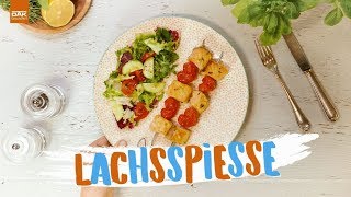 Gegrillte Lachsspieße einfach zubereitet  Kochen für Kinder [upl. by Kahcztiy913]