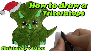 How to draw a triceratops Christmas version [upl. by Kinnon213]