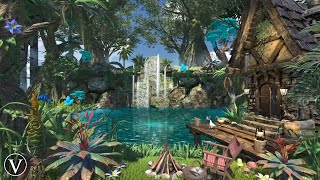 Fantasy Forest  Day amp Sunset Ambience  Tropical Jungle Waterfall campfire amp Nature Sounds [upl. by Tra993]