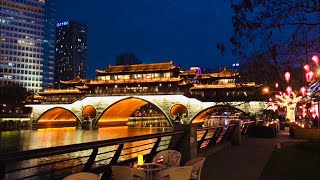 4KChina walk tour  Walk in Chengdu Jiuyan Bridge The night of the bar street is sultry [upl. by Shelley]