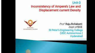 Inconsistency of Amperes Law and Displacement Current DensityUnit3 by Prof Raju Rollakanti [upl. by Enirhtac]