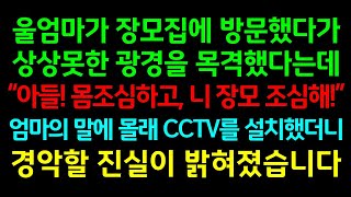 반전실화사연울엄마가 장모집에 방문했다가 상상못한 광경을 목격했다는데 quot아들 몸조심하고 니 장모 조심해quot 엄마의 말에 몰래 CCTV를 설치했더니 경악할 진실이 밝혀졌습니다 [upl. by Giovanna]