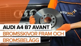 Så byter du bromsskivor fram och bromsbelägg fram på AUDI A4 B7 AVANT GUIDE [upl. by Rella]