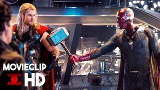 HINDI Avengers Age of Ultron 2015 Vision Lifts Thor Hammer  Movie Clip HD [upl. by Ehlke601]