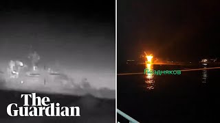 Ukraine releases footage appearing to show sinking of Russian warship near occupied Crimea [upl. by Lyris]