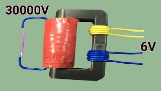 Homemade 6V to 30000V transformer [upl. by Yrovi184]