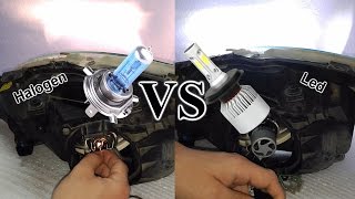 HALOGENA VS LED│INSTALAR BOMBILLA LED H4 EN FAROS DE COCHE [upl. by Pine]