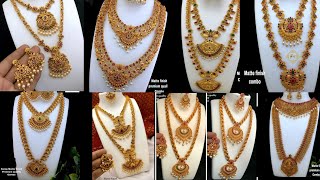 Latest 1 Gm Gold Bridal Necklace Set 2020  Gold Long Haram Designs [upl. by Crispas]