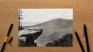 Overhanging Rock  Landscape Charcoal Drawing [upl. by Tillion]