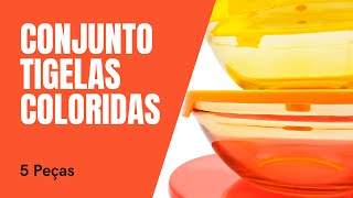 Conjunto 5 Potes Bowls Tigelas Vasilhas Vidro Com Tampa Colorido  No Talk Review [upl. by Shaylyn]