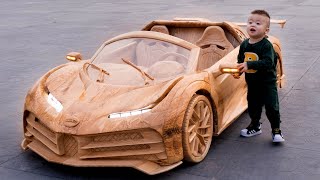 Wood Carving  CR7s Bugatti Centodieci  ND WoodWorking Art [upl. by Fryd]