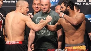 UFC 167 Weighin Georges StPierre and Johny Hendricks Faceoff [upl. by Ateuqirne]