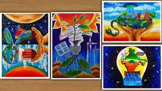 Best Top 4 energy conservation drawing with oil pastelSave energy drawing for drawing competition [upl. by Etteniuq]