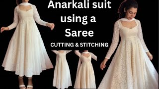 ANARKALI DRESS USING MEESHO SAREE CUTTING AND STITCHING [upl. by Ahen]