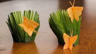 How To Make A Carrot Butterfly And Cucumber Fans Garnish [upl. by Suneya852]