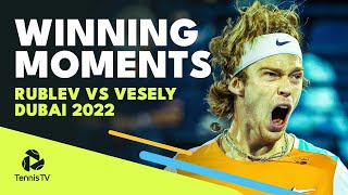 Andrey Rublev Championship Point Interview amp Trophy Lift  Dubai 2022 Final Highlights [upl. by Decamp]