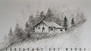 Simple landscape drawingeasy pencil drawingpencil shading skills [upl. by Ertnom]