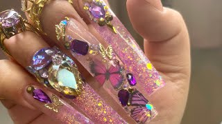 Encapsulated Butterfly Foil Nails  Acrylic Nails [upl. by Darrej]