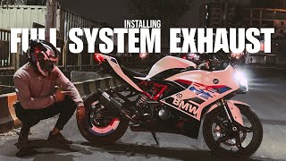 INSTALLING FULL SYSTEM AKRAPOVIC R1M REPLICA EXHAUST IN BMW G310RR🔥  BMW G310RR🔥 [upl. by Wiltshire406]