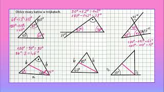 OBLICZANIE MIAR KĄTÓW kąty w trójkątach klasa 5 6  zadanie 1 [upl. by Edak]