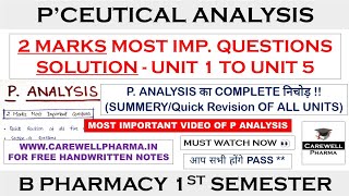 Solution 2 Marks  Pharmaceutical Analysis 1st semester  Quick Revision  Carewell Pharma [upl. by Oah434]