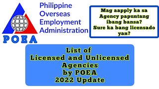 Licensed and Unlicensed Agencies in the Philippines 2022 Update [upl. by Aihsenot275]