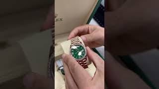 Rolex Day Date with Green Aventurine Diamond Dial in 18k Everose Gold Watch Unboxing 128345RBR [upl. by Stormie306]