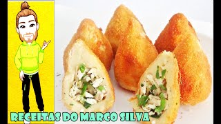 receita de como fazer coxinha de frango brasileira simples  canal chantilly com chocolate [upl. by Alegnasor]