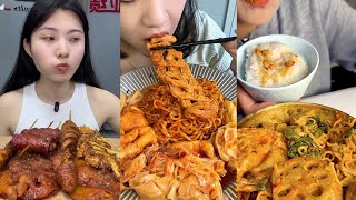 ASMR Mukbang Grilled Sausage Feast Spicy Fried Noodles and a Touch of Rice [upl. by Hedy268]