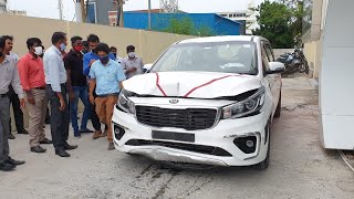 ACCIDENT  Delivery of Kia Carnival Gone WRONG   Airbags triggered in right time  Sad Moment [upl. by Urbano]