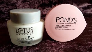 Ponds White Beauty Spotless Fairnes Cream Vs Lotus Whiteglow Skin Whitening amp Brightening Gel Cream [upl. by Winfred]