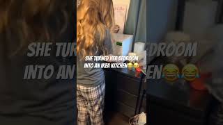 She turned her bedroom into an ikea kitchen😂 entertainment funny recomeded reels funnymemes [upl. by Acnayb]