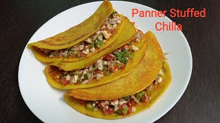 Quick healthy and tasty breakfast recipe  Moong daal chilla with panner stuffing [upl. by Leffen477]