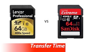 Data Transfer Read  Lexar 400x 64GB SDXC vs SanDisk Extreme 64GB SDXC 45MBs [upl. by Solrak]