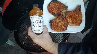 BBQ Pork Chops  Weber Kettle  Ogre Sauce  Slow n Sear [upl. by Stafford83]