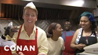 Jack McBrayer amp Triumph Visit Chicagos Wieners Circle  CONAN on TBS [upl. by Swerdna]