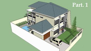 Sketchup tutorial house building Part 1 [upl. by Teerell595]