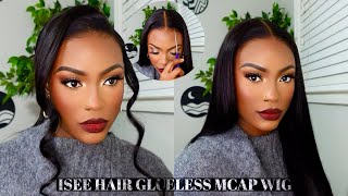 EASIEST GLULESS WIG INSTALL  24 Inch M CAP 9x6 HD LACE 180 DENSITY SILK STRAIGHT  ISEE HAIR [upl. by Kyriako]