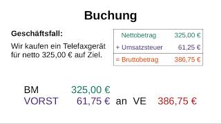 Die Umsatzsteuer beim Einkauf Vorsteuer [upl. by Gadmann]