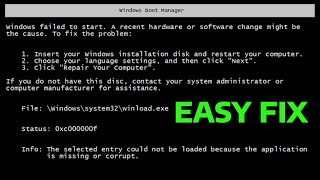 How To Fix Windows Boot Manager Failed to Start [upl. by Eislek]