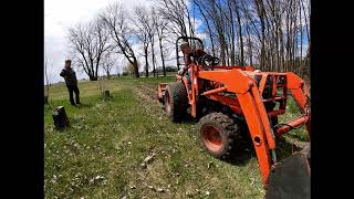 Kubota B1700 Compact Tractor 3 point tiller used to smooth ruts in lawn [upl. by Ojimmas]