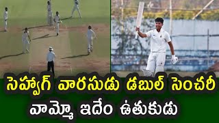 Sehwag son Aryavir double century  సెహ్వాగ్ వారసుడు డబుల్ సెంచరీ [upl. by Aillemac]